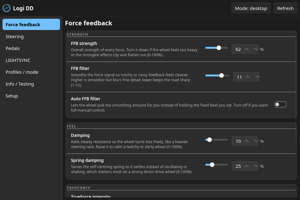 logi-dd-gui settings
