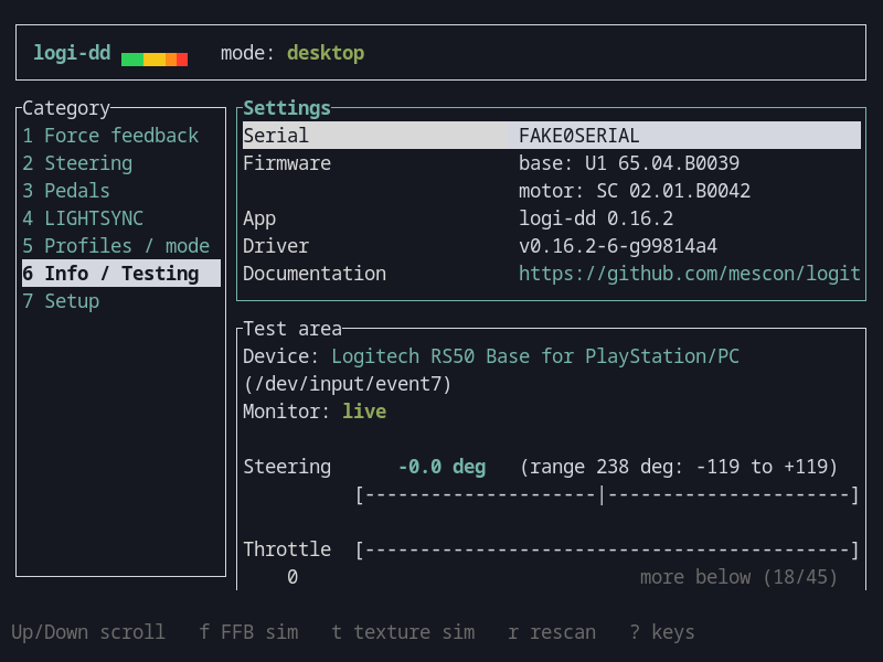 logi-dd Info / Testing view