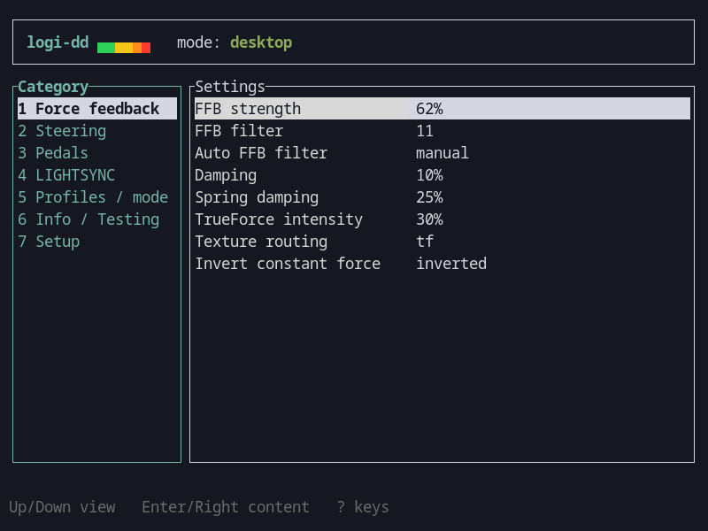 logi-dd settings view