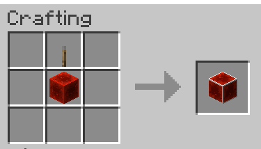 3x3 crafting grid showing a redstone block with a lever above crafting a server redstone block