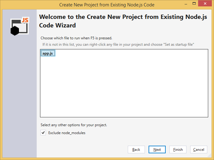 New Project from Existing Code Wizard step two