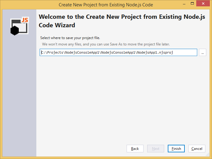 New Project from Existing Code Wizard step three