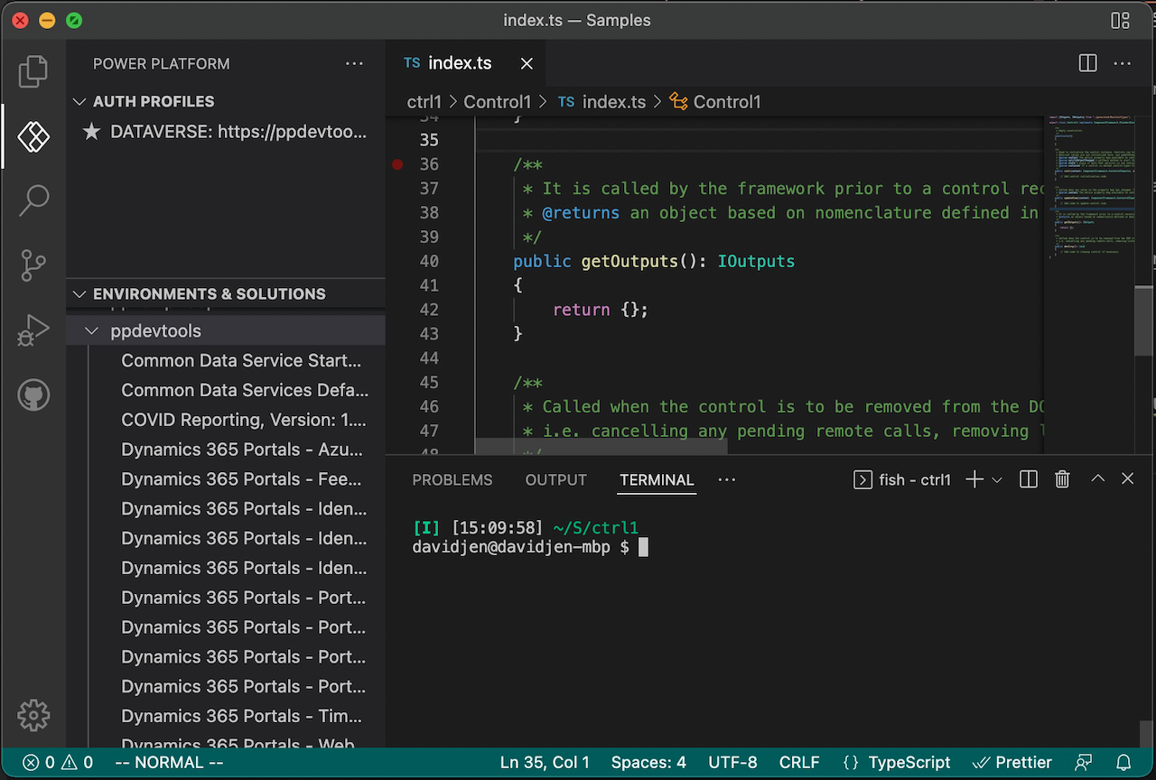VSCode Terminal with pac CLI