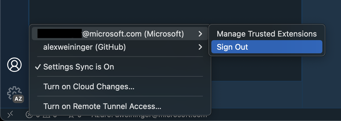 Sign out with Accounts menu