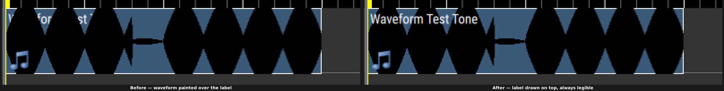Item label before and after: the waveform used to overwrite it