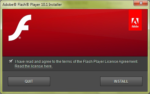 La schermata di installazione del Flash player. Riconoscete anche il sistema operativo?