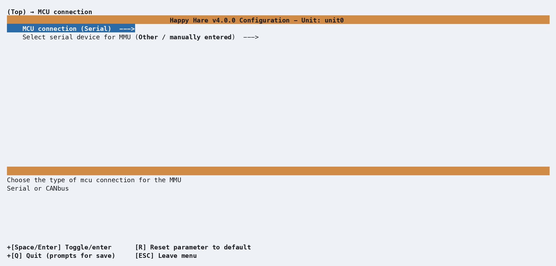 MCU connection, Serial already selected
