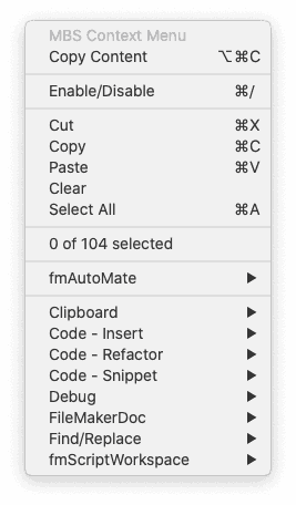 fmAutoMate Basic Menu