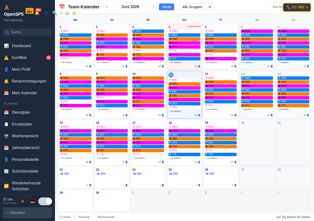 Team-Kalender Screenshot