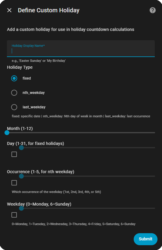 Add Custom Holiday