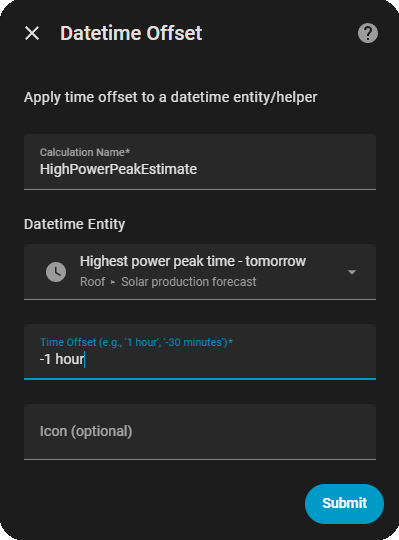 Add Datetime Offset Solar Peak Reminder
