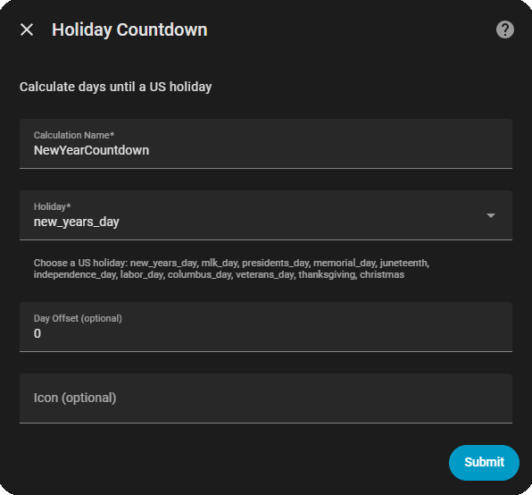 Add Holiday Countdown New Year Example