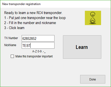 RCHourglassManager Transponder registration