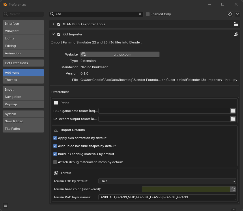 Add-on preferences with all options