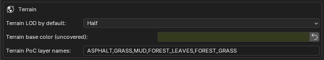 The Terrain settings box