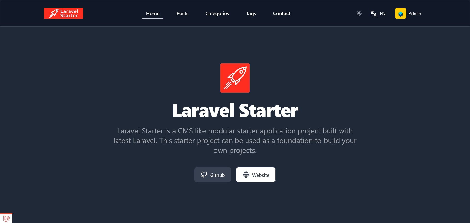 Laravel Starter Homepage Dark Mode