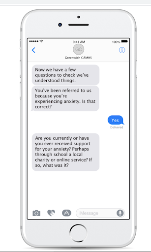 Example screenshot of the chatbot idea being tested with children and young people 