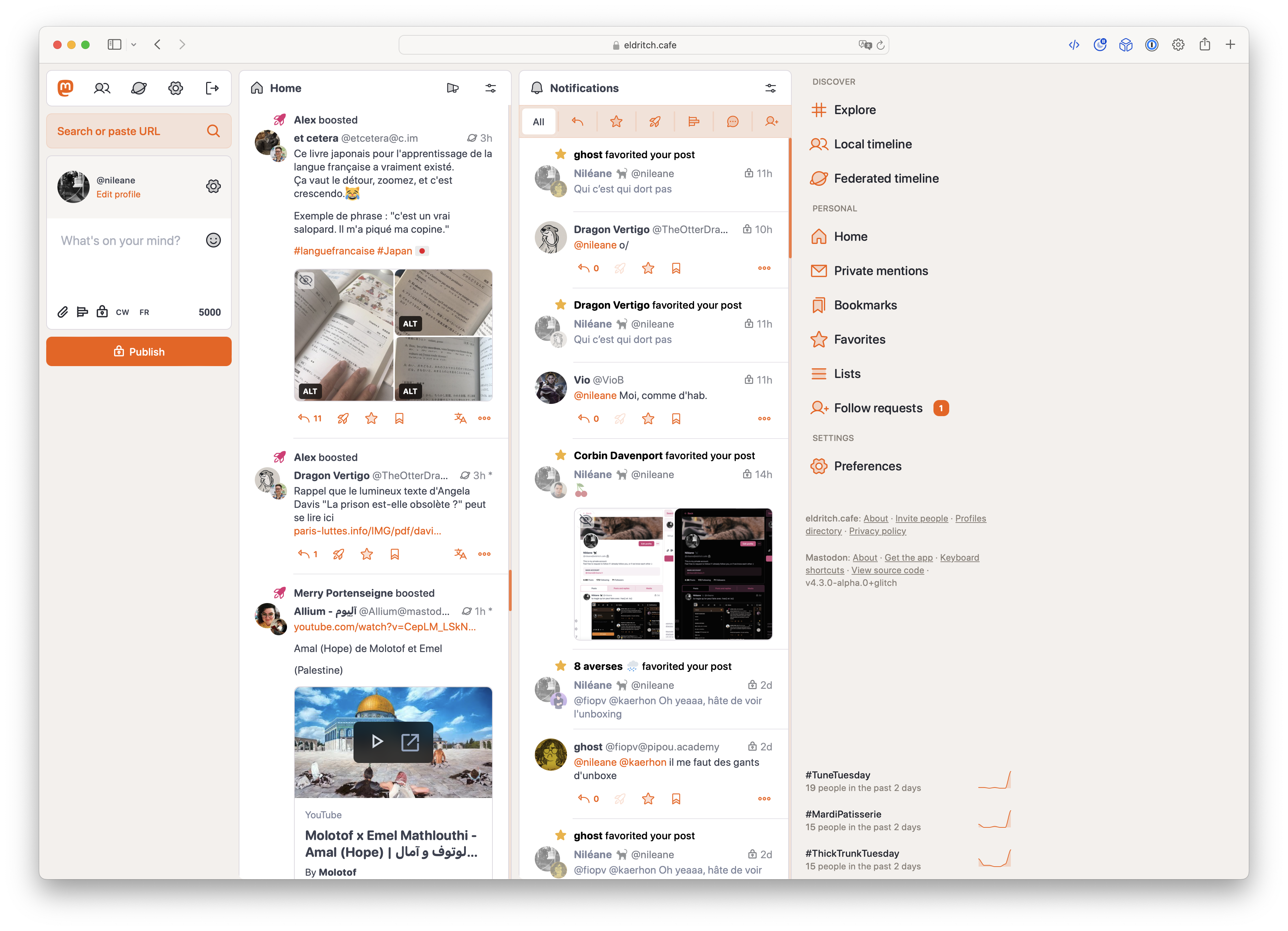 Mastodon's advanced web interface featuring Tangerine UI