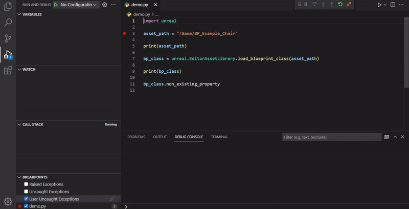 debug unreal python scripts demo