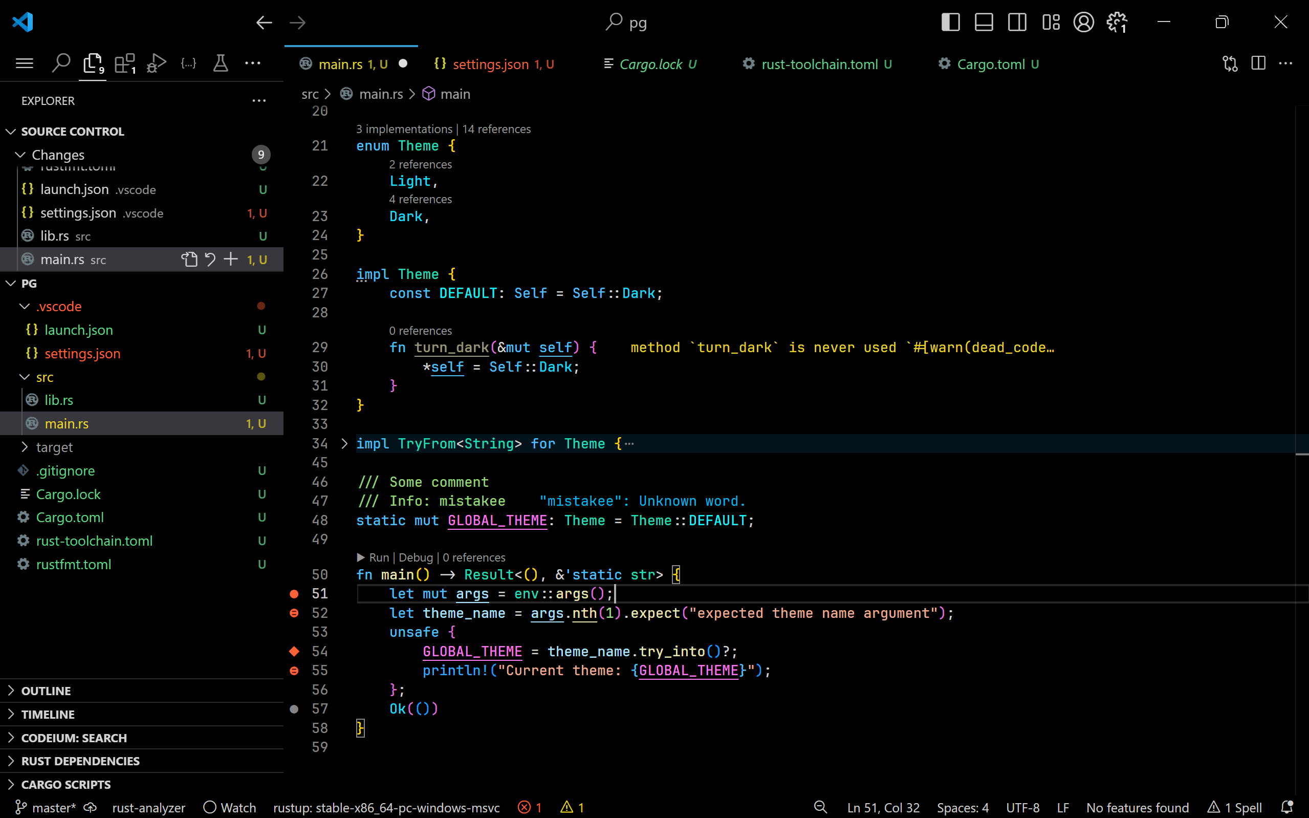 Rust code in editor