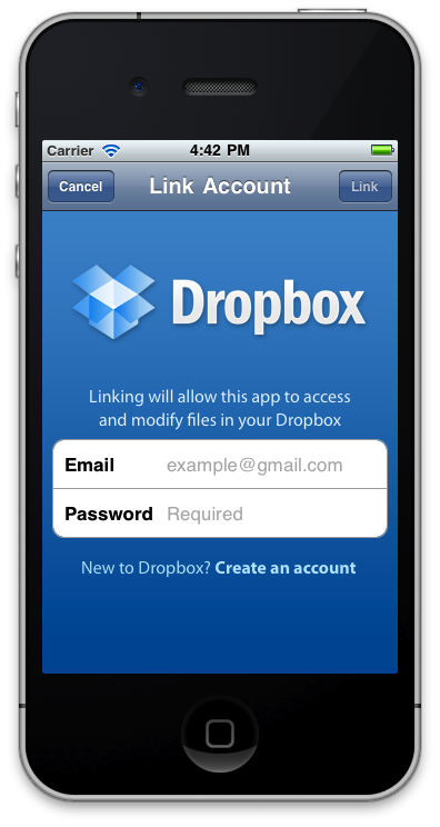 iOS Dropbox Login