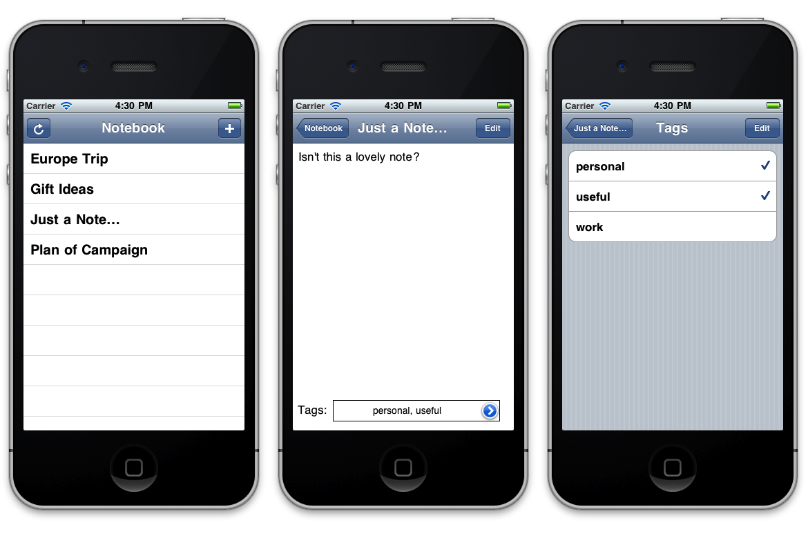 Notebook sample app screenshot