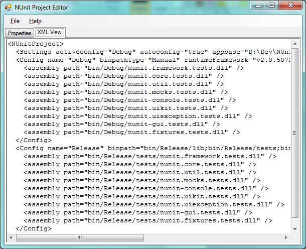 Screenshot of XML View