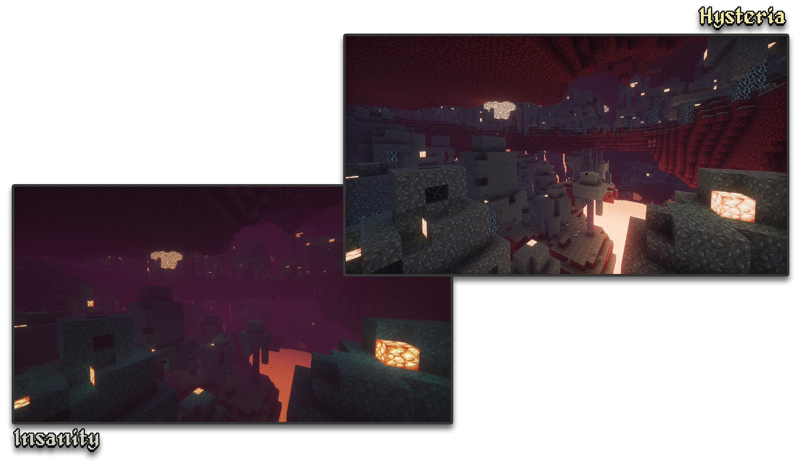 Comparison of Insanity Shader vs Hysteria Shaders in the Nether