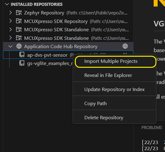 Application Code Hub repository visible in installed repository and its contextual menu
