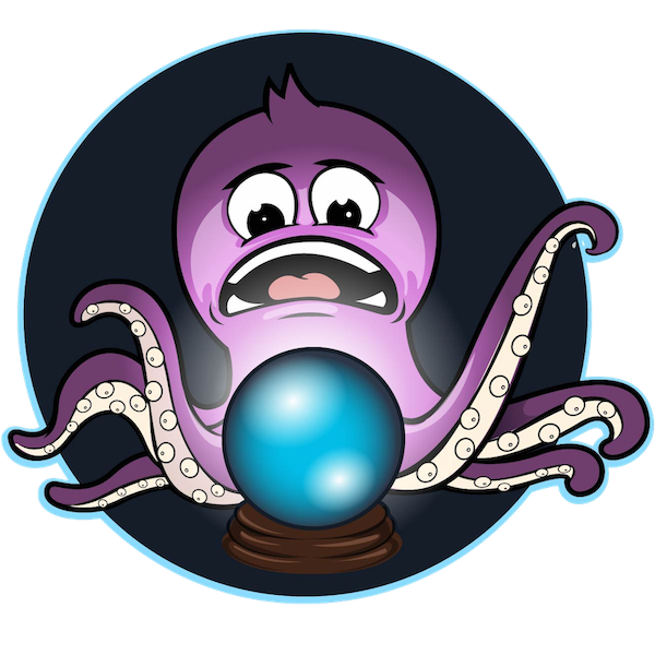 Octochangelog mascot (a purple octopus-cat) reading a crystal ball