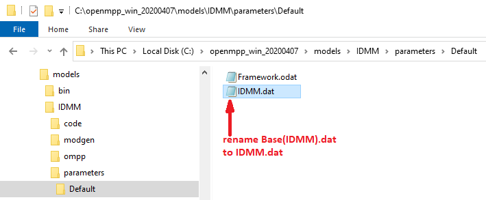 IDMM default parameters data
