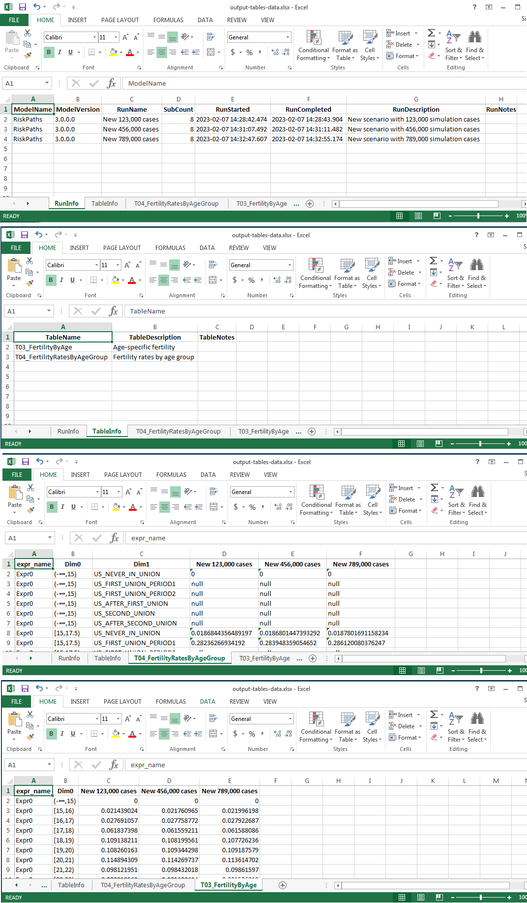 Model output results and metadata in Excel