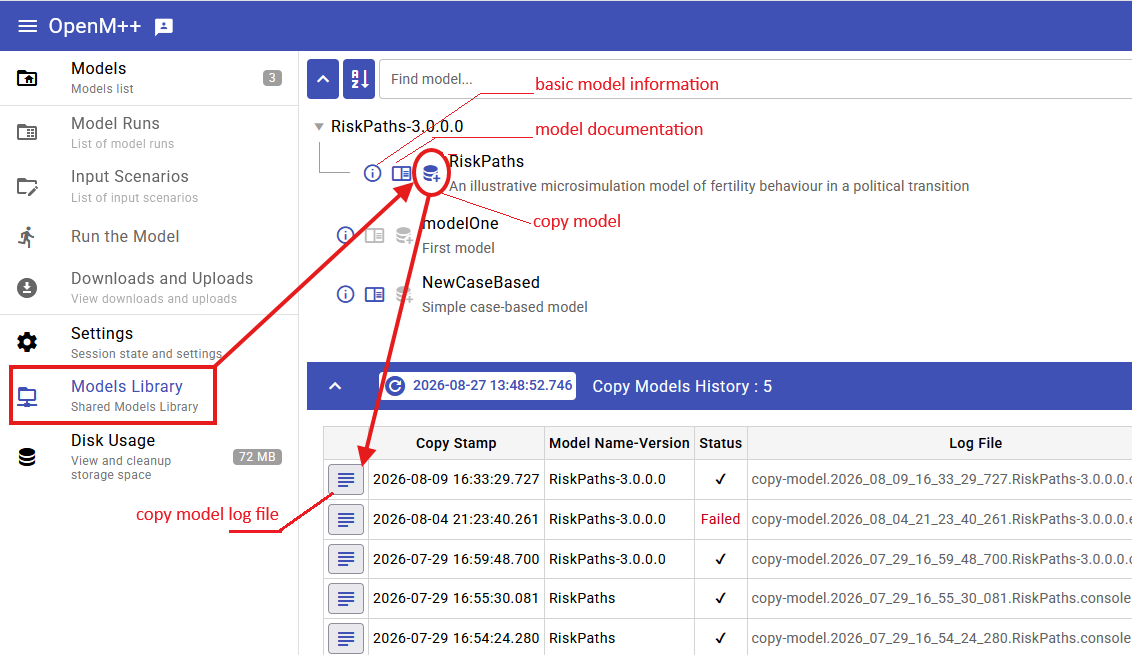 OpenM++ UI: Copy model from the Library