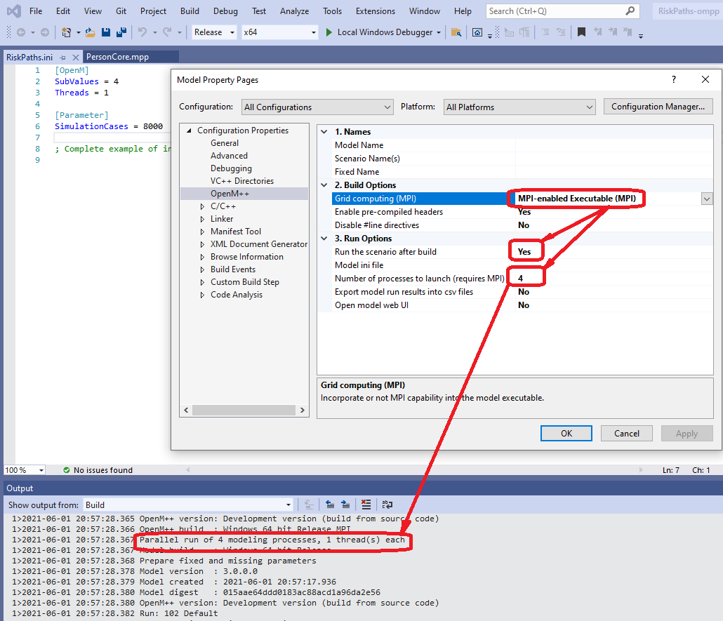 Visual Studio MPI model run