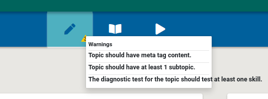 Screenshot of topic editor warnings
