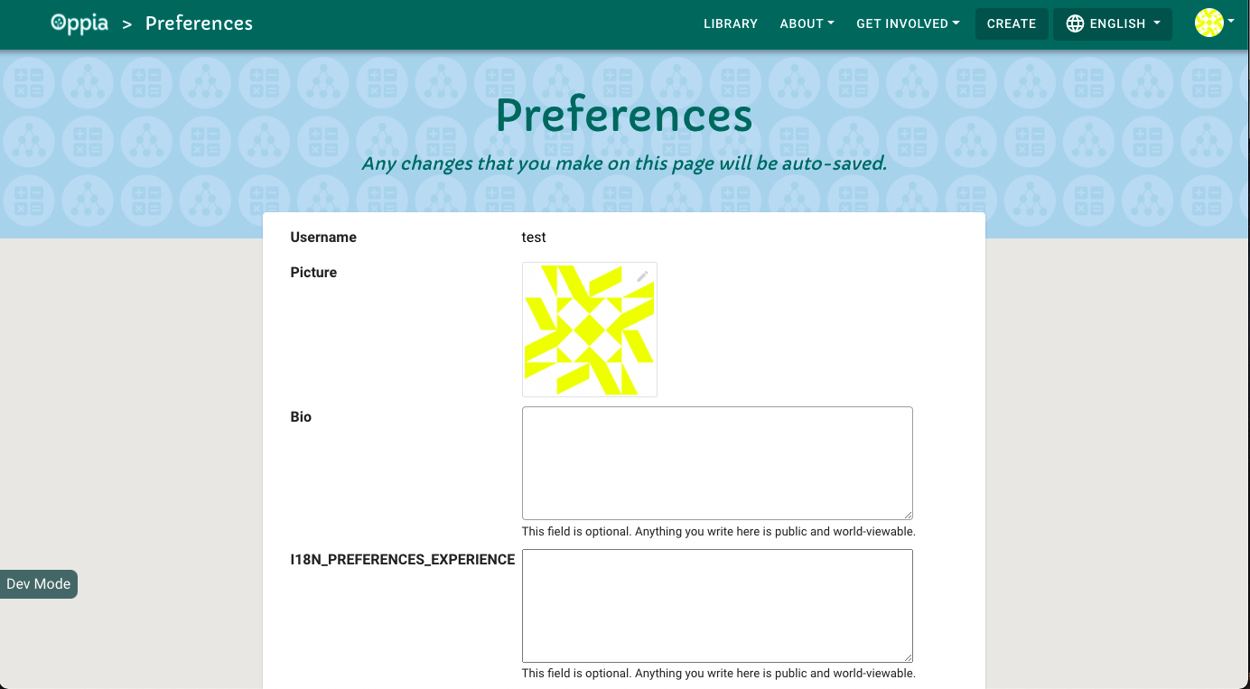 Preferences page. "I18N_PREFERENCES_EXPERIENCE" is shown next to the new field we added.
