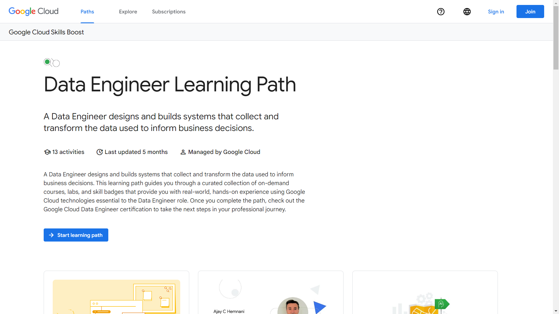 Google Cloud Skills Boost Data Engineer Learning Path