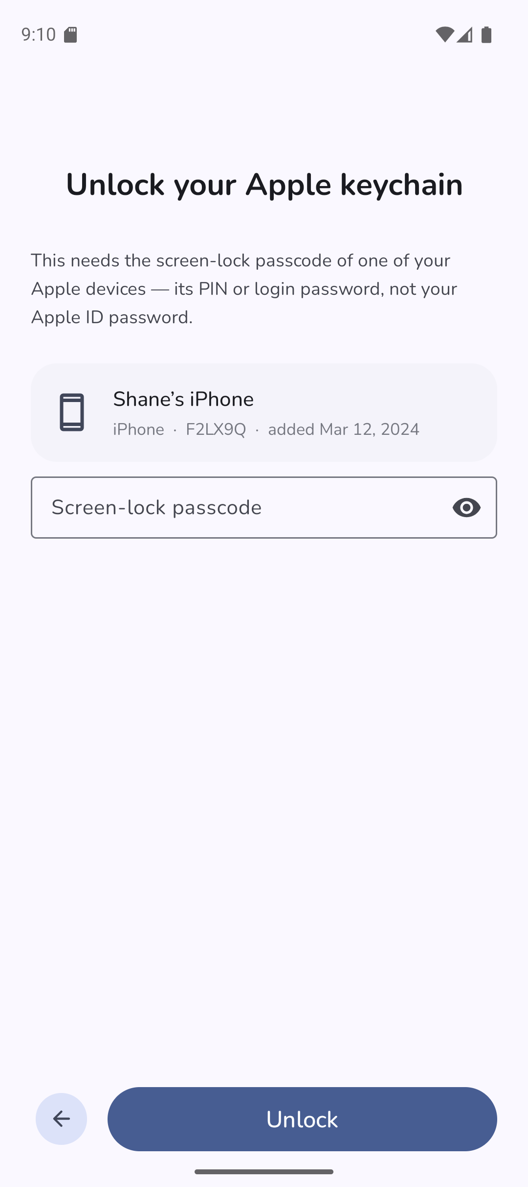 enter the passcode