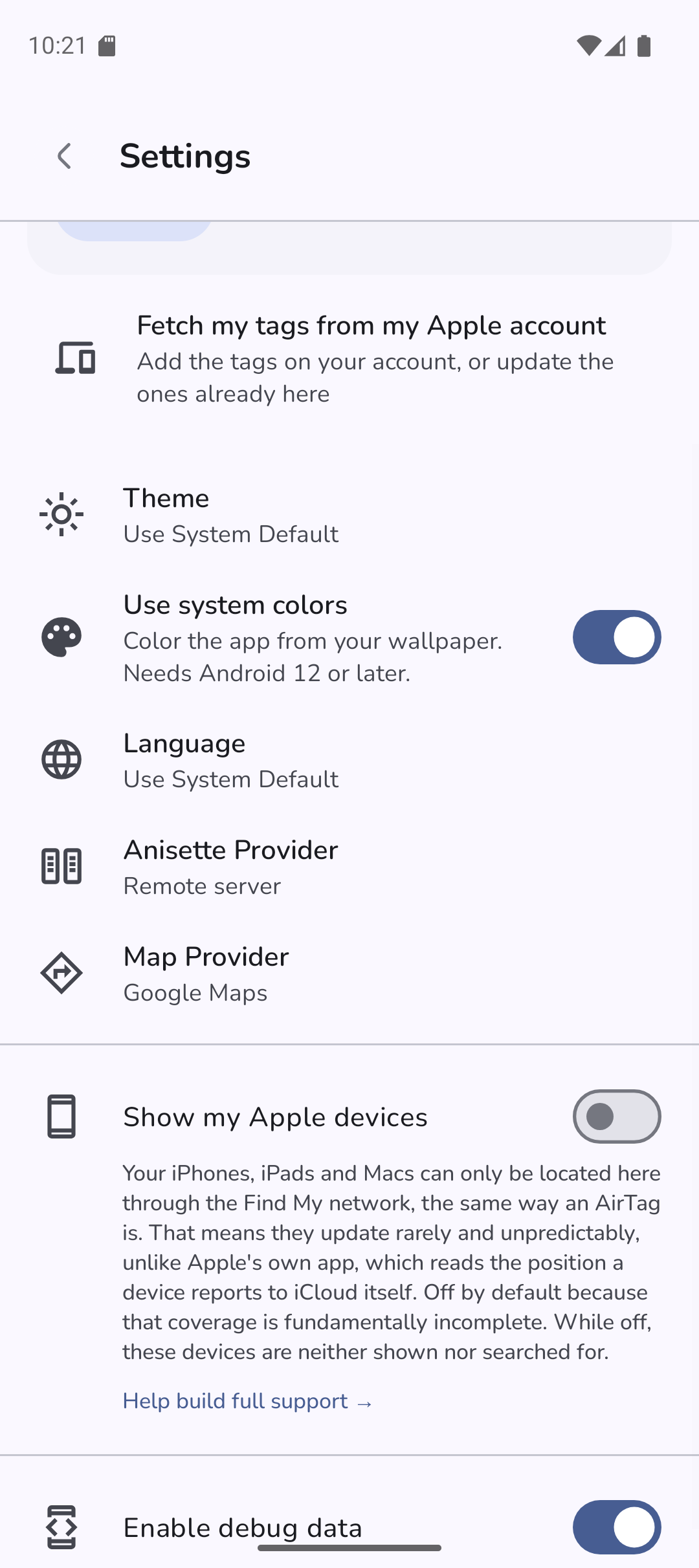 enable debug data