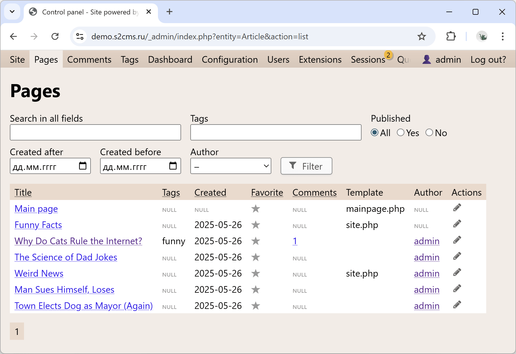 Pages List