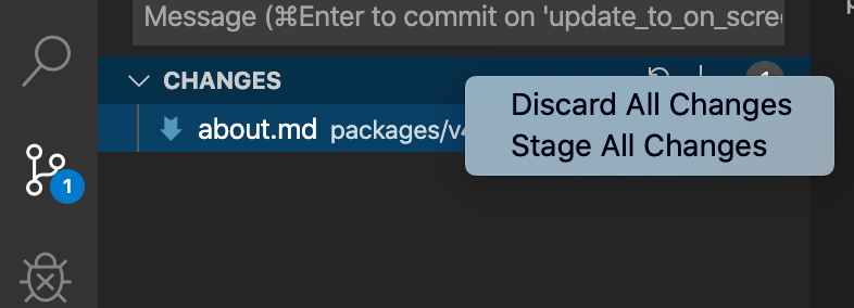 stage changes option in Microsoft Visual Studio Code