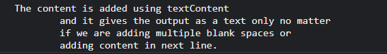 Console output for textContent 