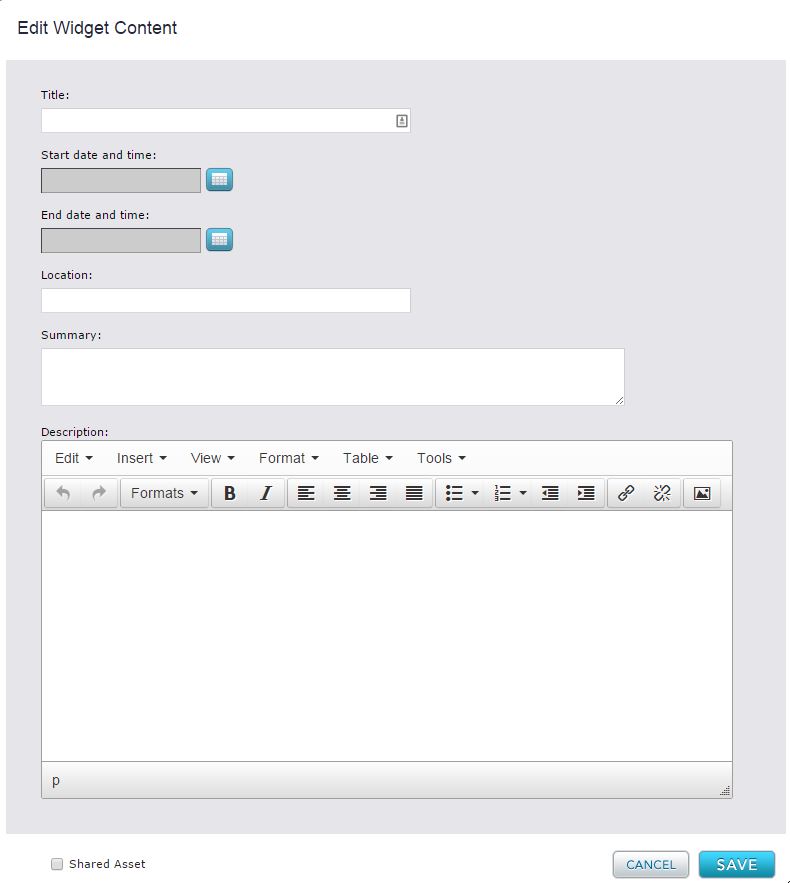 event widget content config