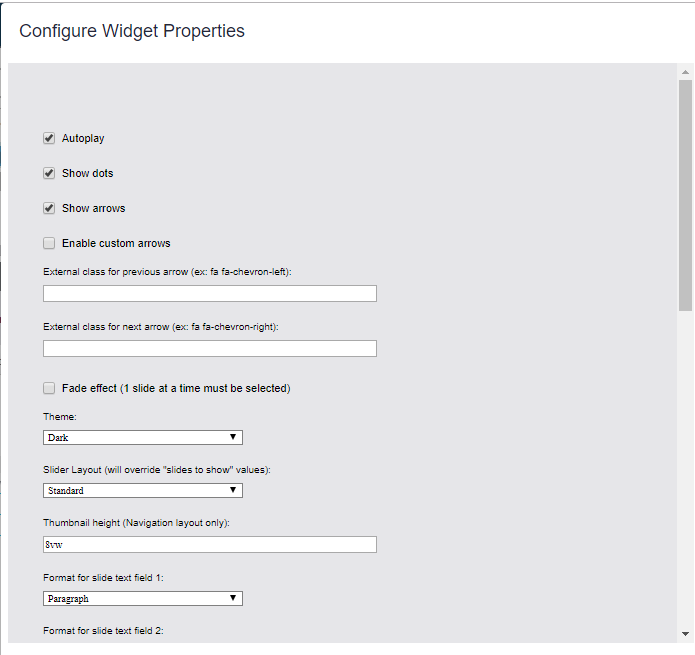 Image Slider configuration