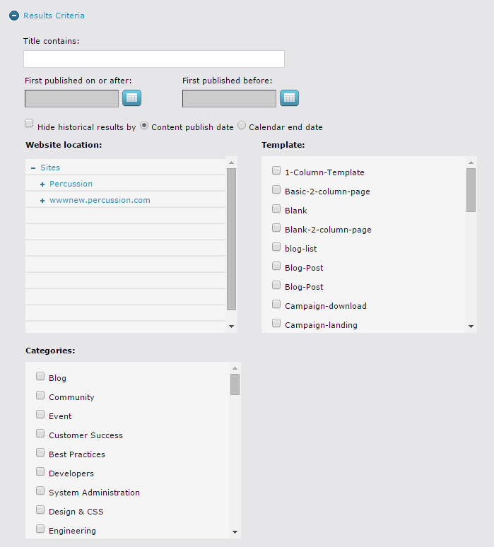 Page Auto List Results Criteria