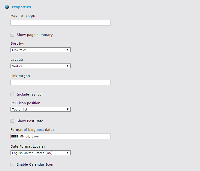 Page Auto List Properties Window