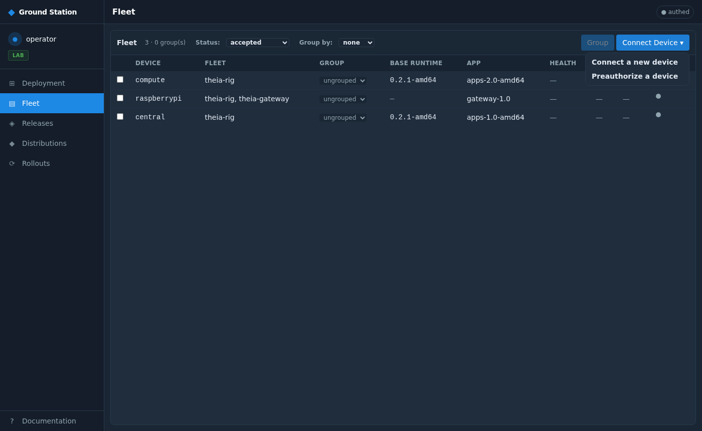 Connect Device menu