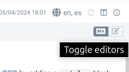 screenshot: Toggle editor button labeled near the top right of the screen