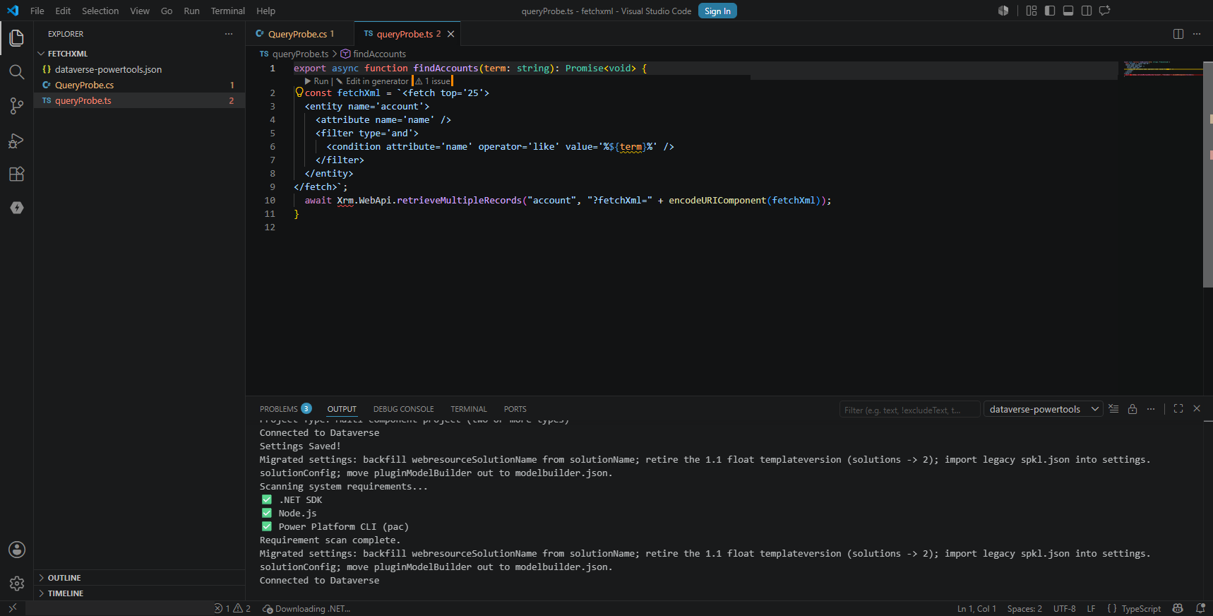 The issues lens on a TypeScript template literal with an unescaped interpolated value