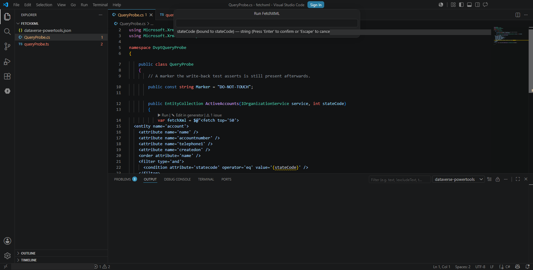 The prompt asking for the placeholder's value before the query runs